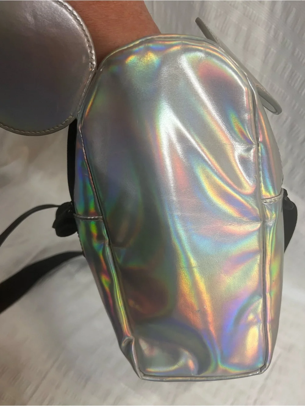 Corkcicle Iridescent Silver Crossbody Bag with Ear Accents